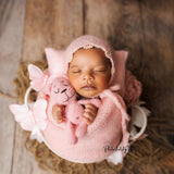 Mohair baby bonnet with matching wrap – newborn photography props