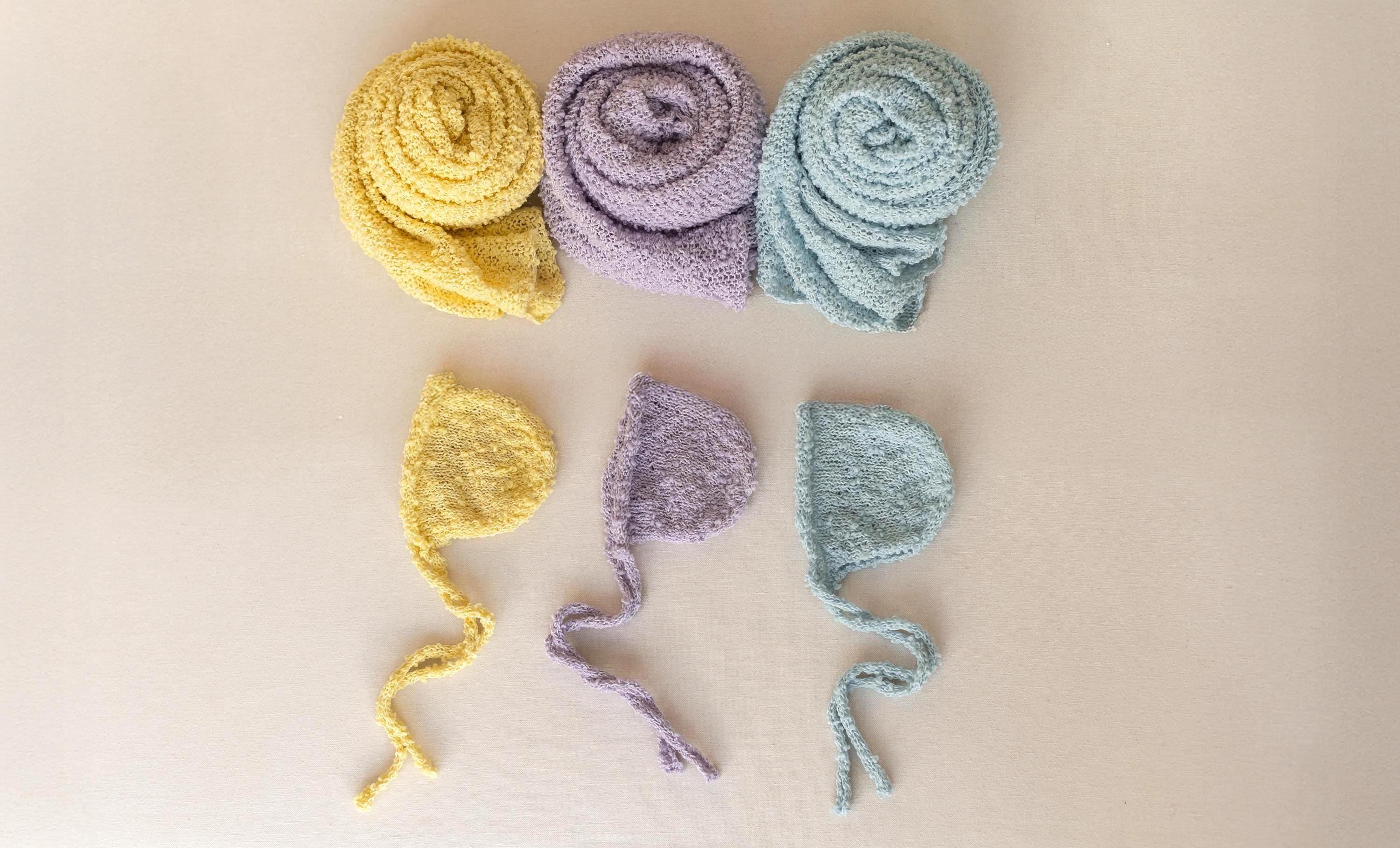 Newborn Bonnet and Wrap, Newborn Wraps for Photography Props, Newborn Boucle Blanket, Newborn Photo Outfit, Newborn Props for Photography