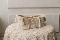 Handmade macrame Moses basket – newborn photography prop and nursery décor