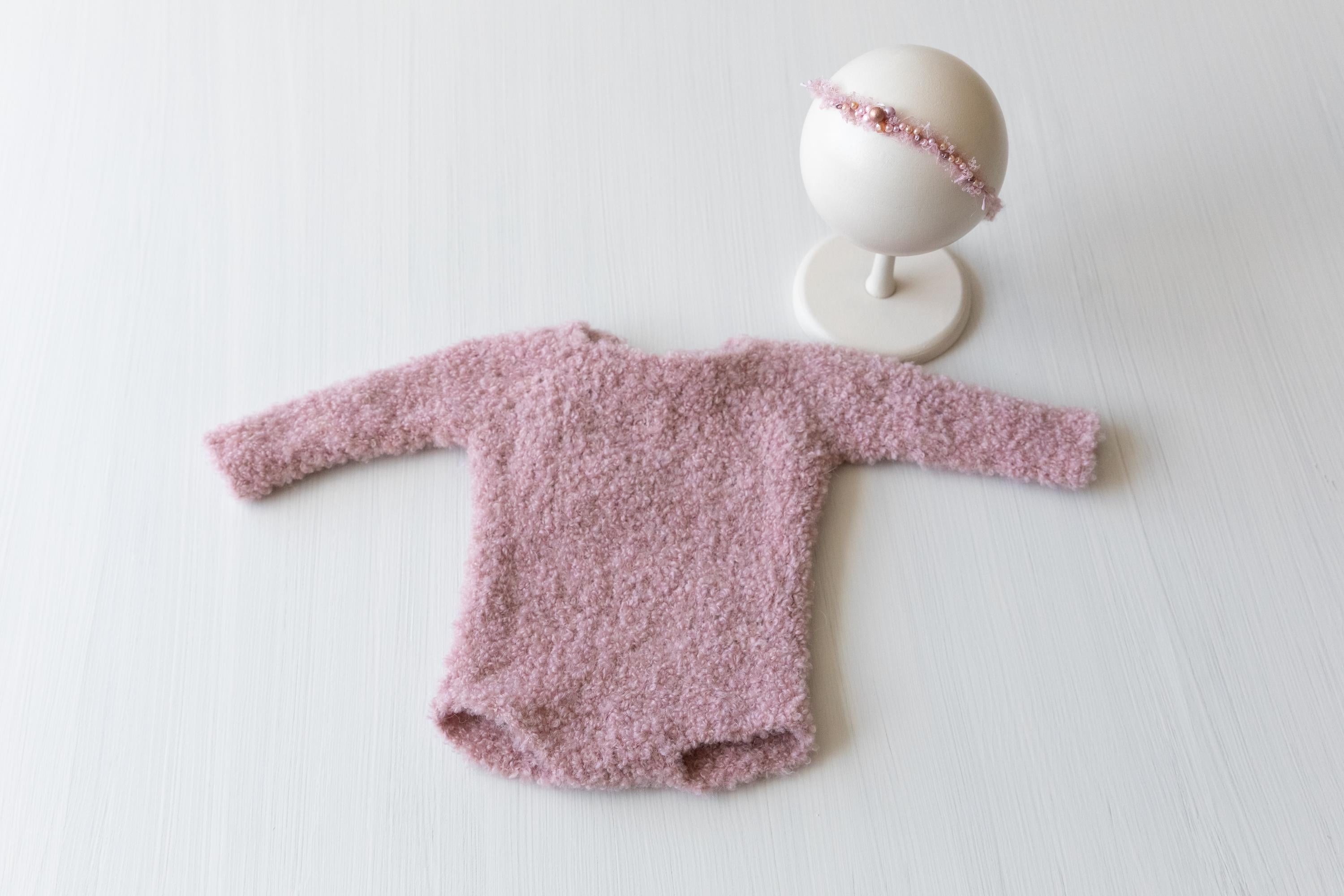 Boucle Newborn Crochet Romper and Girl Headband, Newborn Knit Outfit Girl, Newborn Girl Coming Home Outfit Crochet, Newborn Photography prop