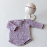 Boucle Newborn Crochet Romper and Girl Headband, Newborn Knit Outfit Girl, Newborn Girl Coming Home Outfit Crochet, Newborn Photography prop