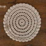Handmade round macrame layer — soft cotton, boho-chic newborn photography prop for baskets, blankets, or layered backdrops.