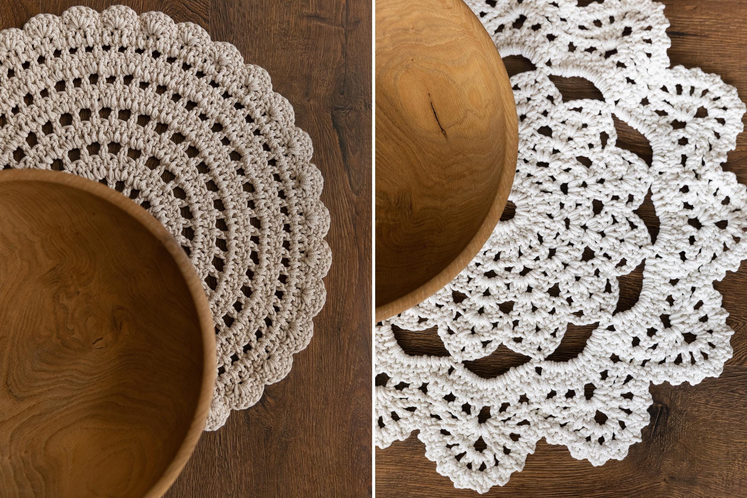 Handmade round macrame layer — soft cotton, boho-chic newborn photography prop for baskets, blankets, or layered backdrops.
