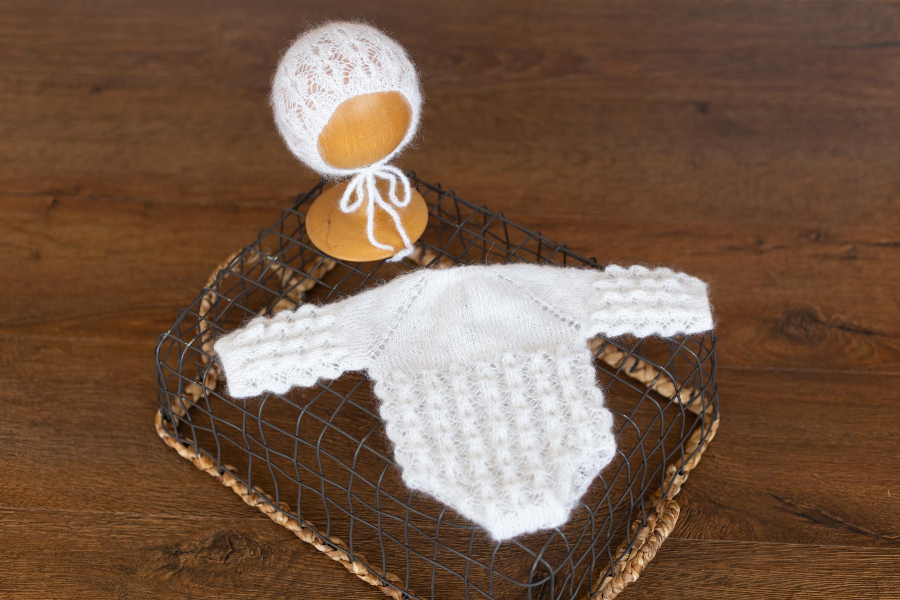 Newborn Knit Romper with Bonnet, Newborn Knitted Romper, Newborn Knitted Outfit Girl, Newborn Photography props, Newborn Coming Home Outfit