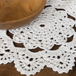 Handmade round macrame layer — soft cotton, boho-chic newborn photography prop for baskets, blankets, or layered backdrops.