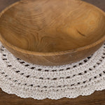 Handmade round macrame layer — soft cotton, boho-chic newborn photography prop for baskets, blankets, or layered backdrops.