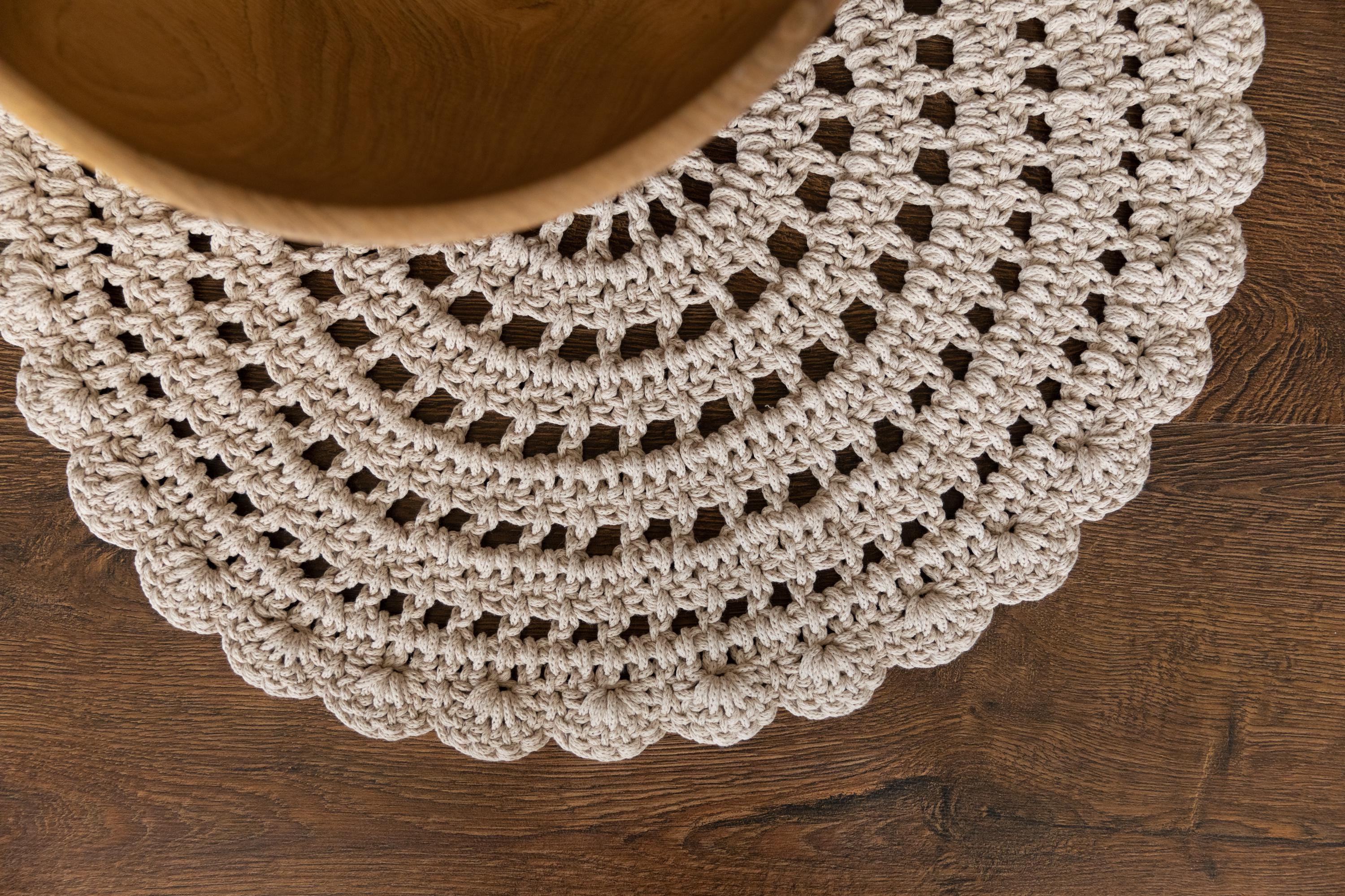 Handmade round macrame layer — soft cotton, boho-chic newborn photography prop for baskets, blankets, or layered backdrops.
