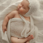 Mohair baby bonnet with matching wrap – newborn photography props