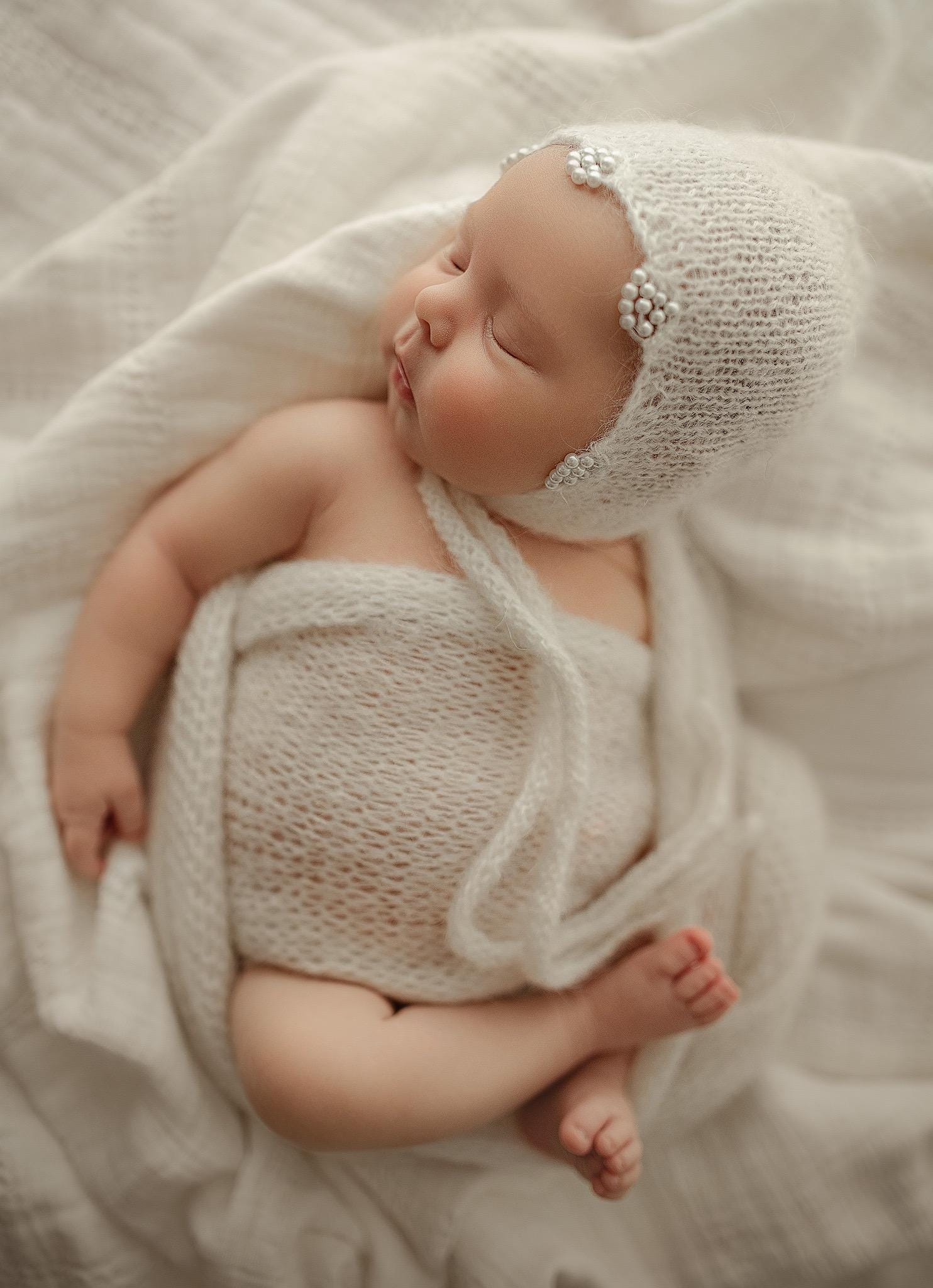 Mohair baby bonnet with matching wrap – newborn photography props