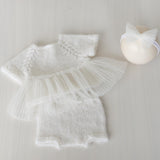 Newborn Knitted Romper for Girl with Headband, Newborn Girl Coming Home Outfit, Newborn Knitted Outfit, Newborn Girl Photo Props