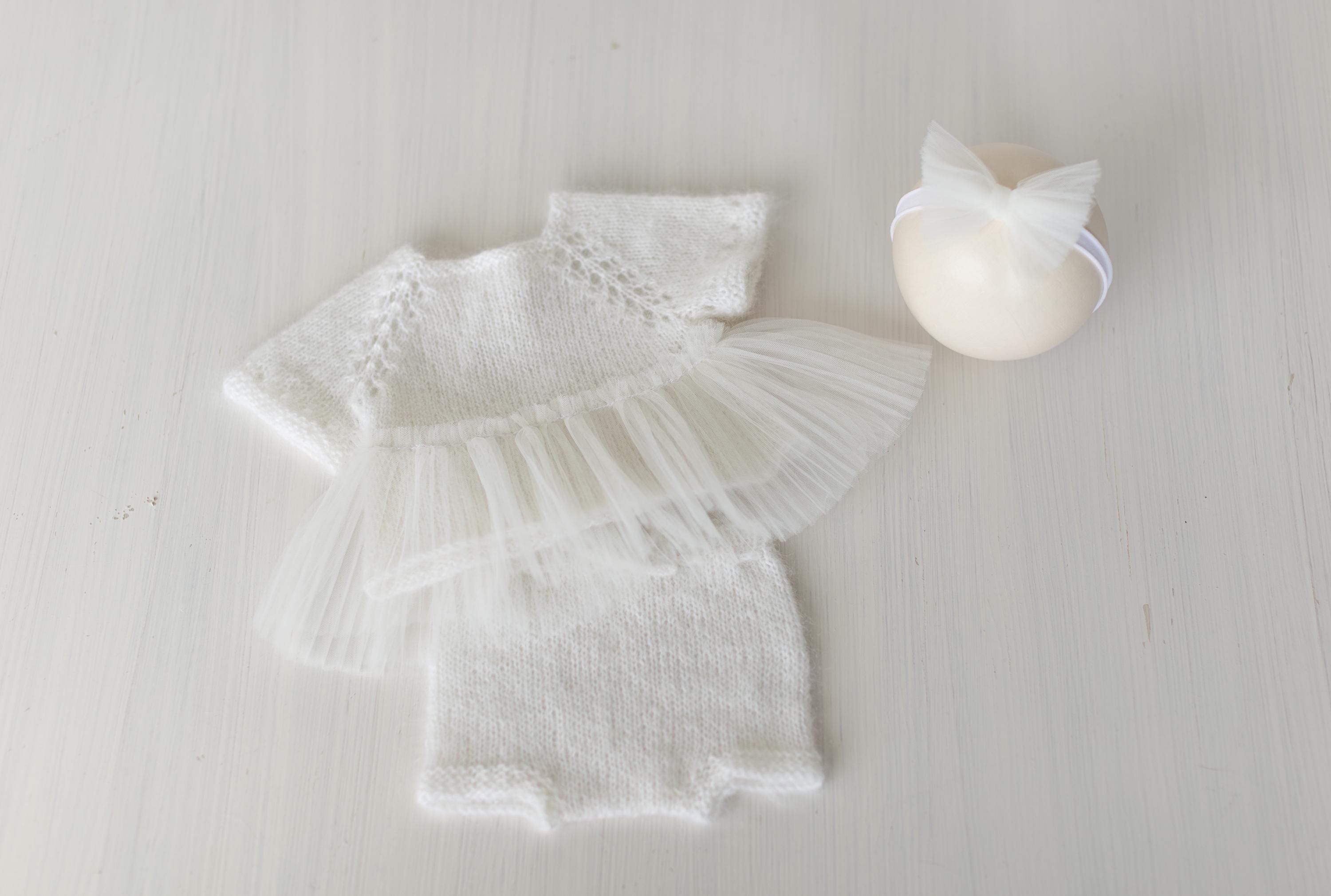 Newborn Knitted Romper for Girl with Headband, Newborn Girl Coming Home Outfit, Newborn Knitted Outfit, Newborn Girl Photo Props