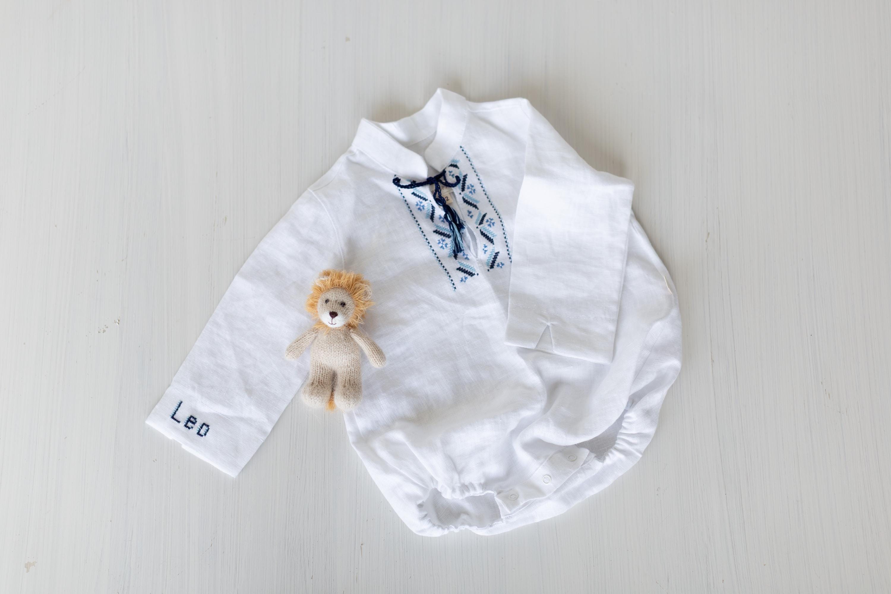 Newborn Ukrainian Vyshyvanka Dress, Newborn Linen Romper, Baby Embroidered Boho Romper, Newborn Coming Home Outfit,Linen Baptism Romper Girl