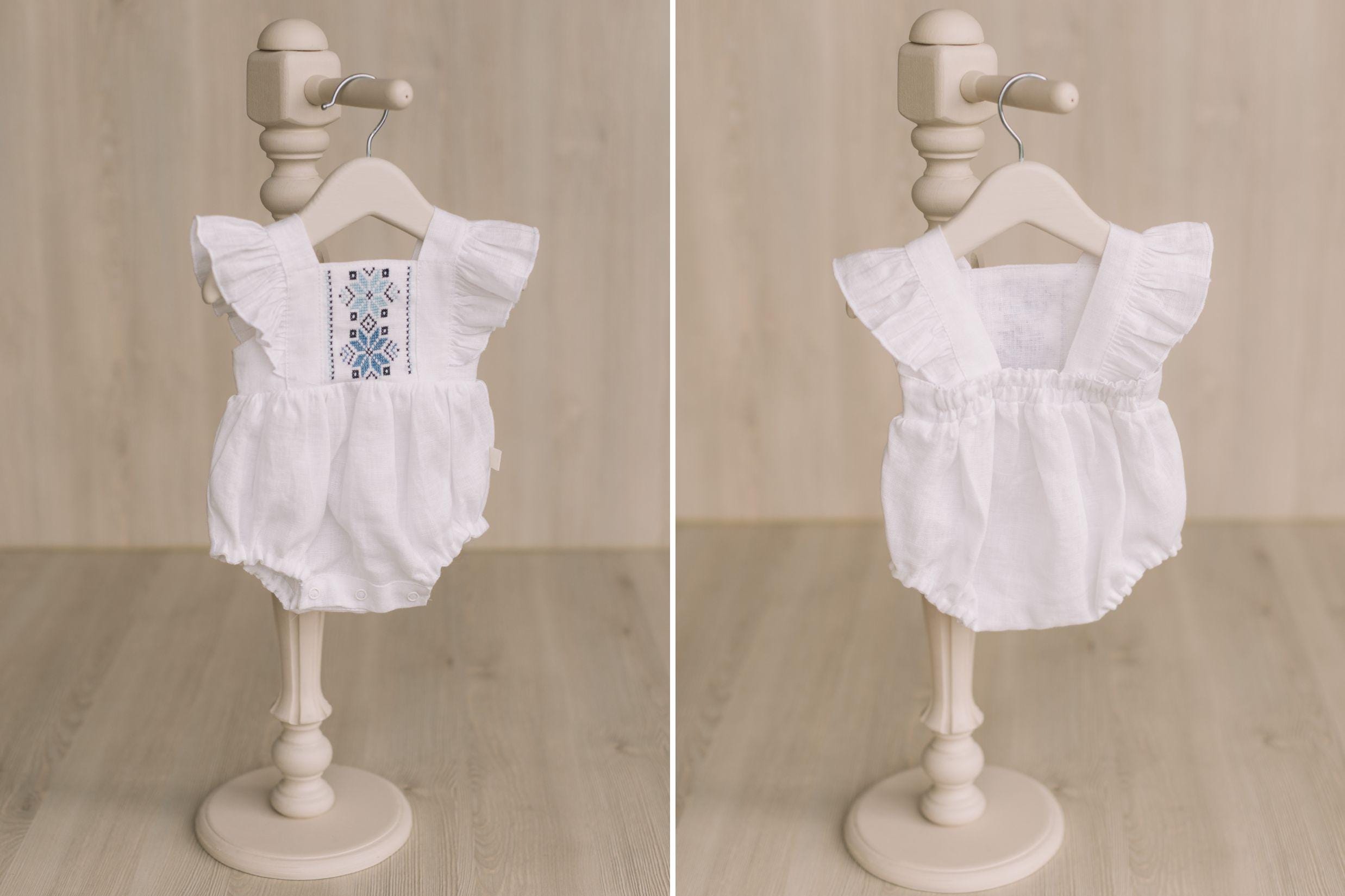 Newborn Ukrainian Vyshyvanka Dress, Newborn Linen Romper, Baby Embroidered Boho Romper, Newborn Coming Home Outfit,Linen Baptism Romper Girl