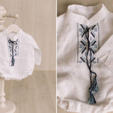 Newborn Ukrainian Vyshyvanka Dress, Newborn Linen Romper, Baby Embroidered Boho Romper, Newborn Coming Home Outfit,Linen Baptism Romper Girl
