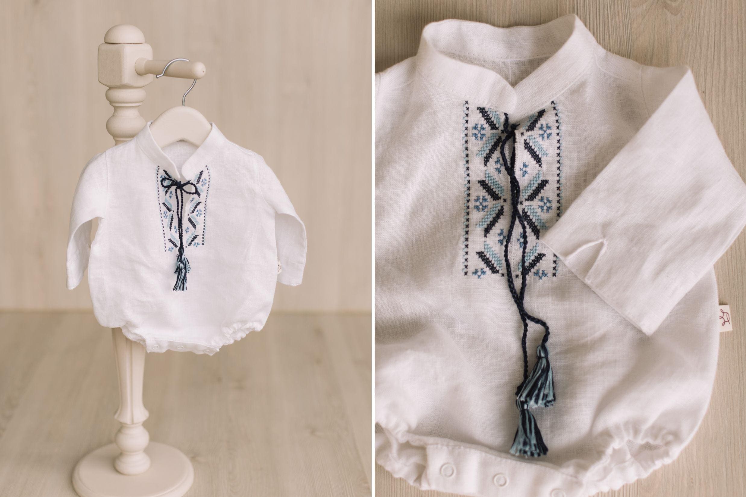 Newborn Ukrainian Vyshyvanka Dress, Newborn Linen Romper, Baby Embroidered Boho Romper, Newborn Coming Home Outfit,Linen Baptism Romper Girl
