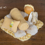 Warm Yellow Newborn Photography Props, Newborn Merino Wool Blanket, Newborn Knitted Wrap and Bonnet, Newborn Posing Pillow, Newborn Fur Prop