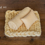 Warm Yellow Newborn Photography Props, Newborn Merino Wool Blanket, Newborn Knitted Wrap and Bonnet, Newborn Posing Pillow, Newborn Fur Prop