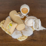 Warm Yellow Newborn Photography Props, Newborn Merino Wool Blanket, Newborn Knitted Wrap and Bonnet, Newborn Posing Pillow, Newborn Fur Prop