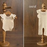 Hand-knitted newborn romper and bonnet set — soft, breathable cotton with delicate ruffle sleeves, perfect for newborn photoshoots, first birthdays, baptisms, or summer outings.