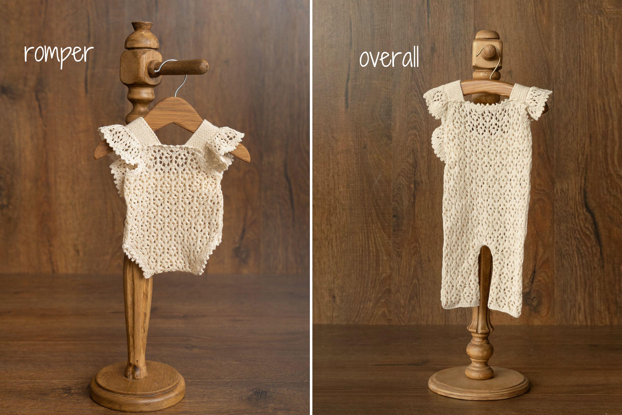 Hand-knitted newborn romper and bonnet set — soft, breathable cotton with delicate ruffle sleeves, perfect for newborn photoshoots, first birthdays, baptisms, or summer outings.