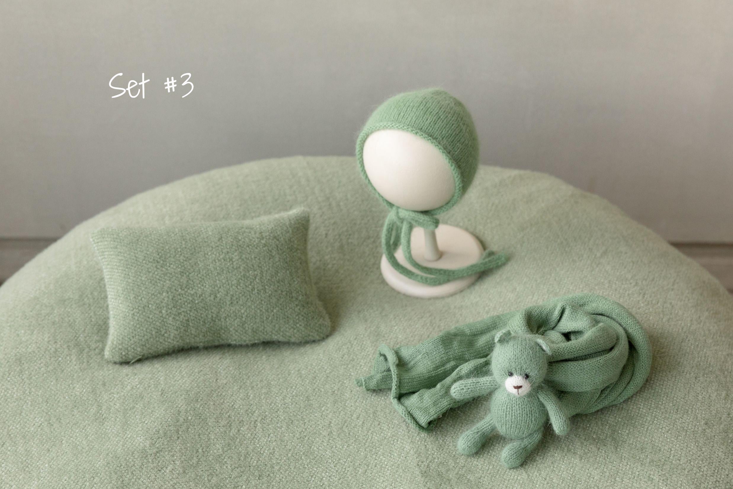 Green Newborn Props for photography, Newborn Knitted Wrap, Newborn Posing Fabric Backdrop, Newborn Fabric Wrap and Beanbag Backdrop Props