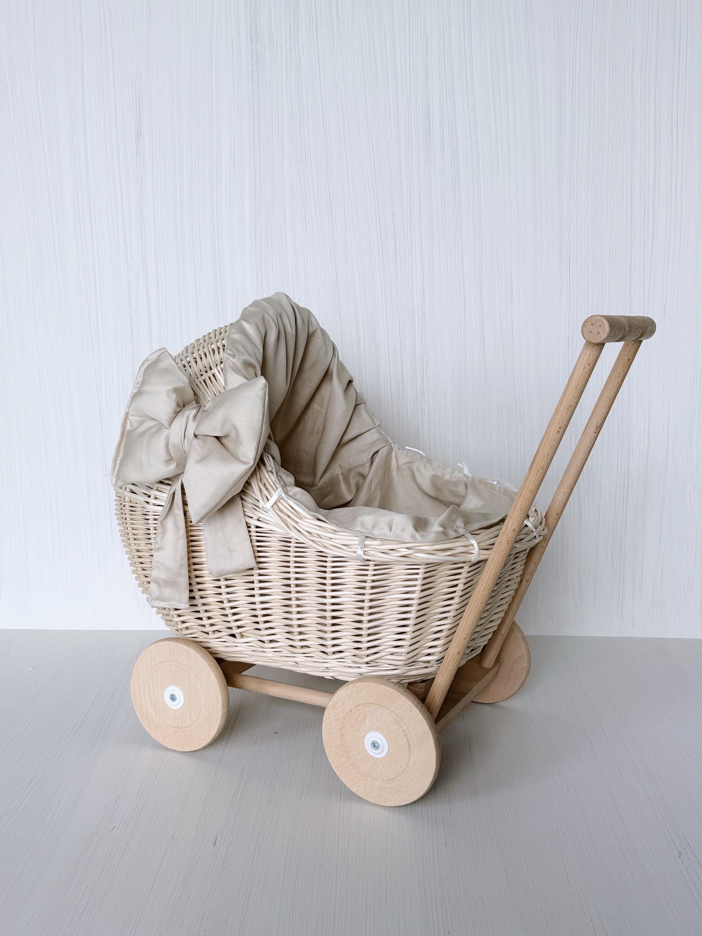 Wicker Doll Stroller for Newborn Photography Prop, Birthday Gift for Kids for Nursery Decor or Baby Shower Decor, Baby Buggy for Toy Storage