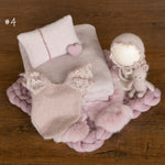 Dusty Pink Newborn Photography Props Set, Newborn Merino Wool Blanket, Newborn Knitted Wrap and Bonnet Set, Newborn Posing Pillow Props