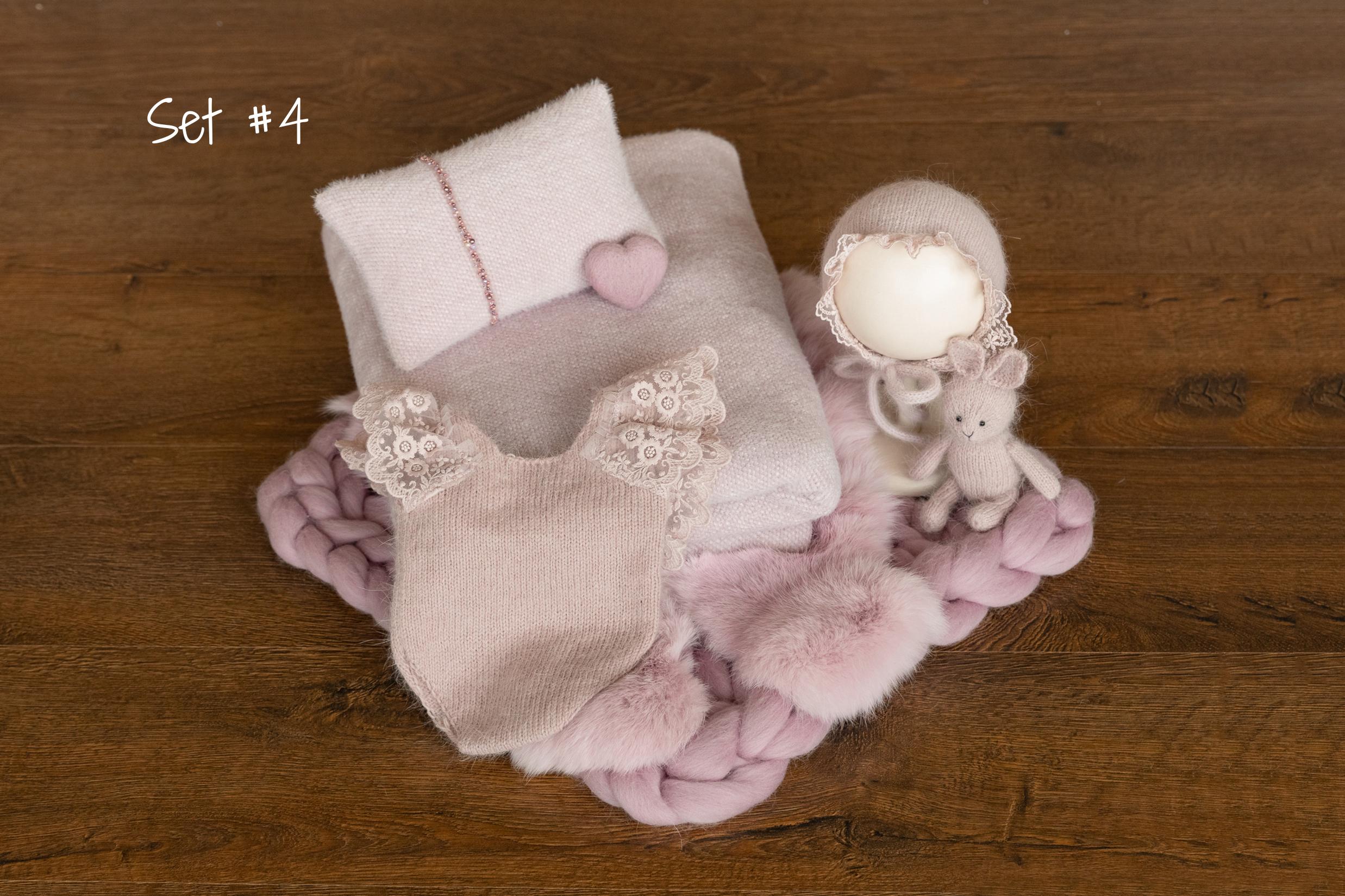 Dusty Pink Newborn Photography Props Set, Newborn Merino Wool Blanket, Newborn Knitted Wrap and Bonnet Set, Newborn Posing Pillow Props