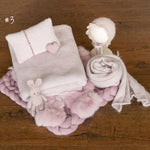 Dusty Pink Newborn Photography Props Set, Newborn Merino Wool Blanket, Newborn Knitted Wrap and Bonnet Set, Newborn Posing Pillow Props