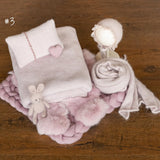 Dusty Pink Newborn Photography Props Set, Newborn Merino Wool Blanket, Newborn Knitted Wrap and Bonnet Set, Newborn Posing Pillow Props