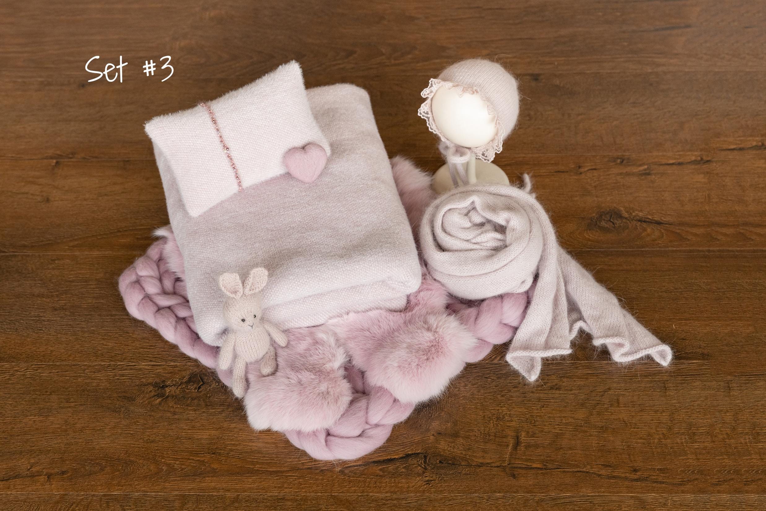 Dusty Pink Newborn Photography Props Set, Newborn Merino Wool Blanket, Newborn Knitted Wrap and Bonnet Set, Newborn Posing Pillow Props