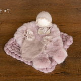 Dusty Pink Newborn Photography Props Set, Newborn Merino Wool Blanket, Newborn Knitted Wrap and Bonnet Set, Newborn Posing Pillow Props