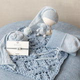 Blue Newborn Props for photography, Newborn Knit Blanket, Newborn Knitted Wrap, Newborn Posing Fabric Backdrop, Newborn Boy Photo Props Set