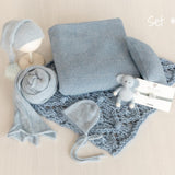 Blue Newborn Props for photography, Newborn Knit Blanket, Newborn Knitted Wrap, Newborn Posing Fabric Backdrop, Newborn Boy Photo Props Set