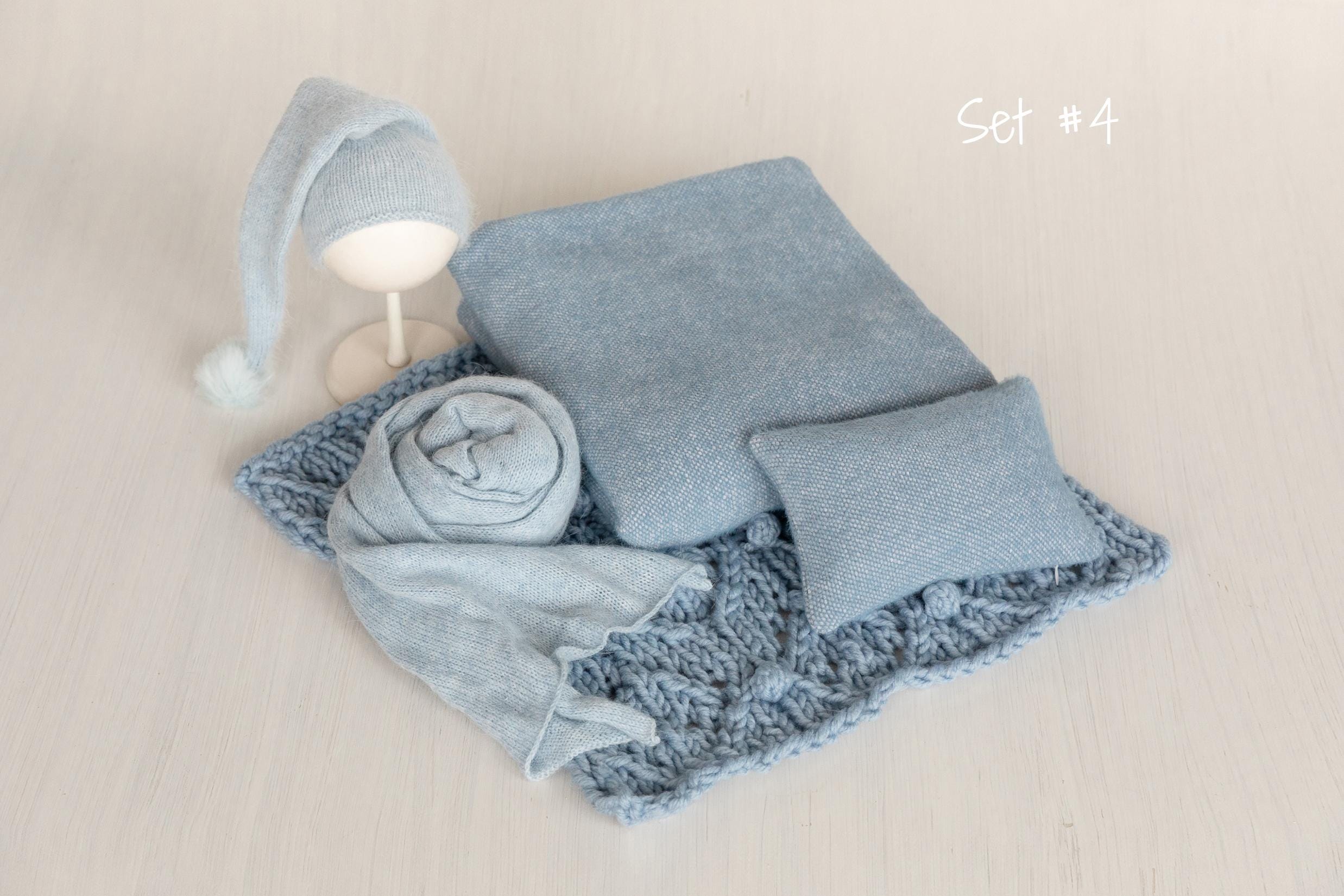 Blue Newborn Props for photography, Newborn Knit Blanket, Newborn Knitted Wrap, Newborn Posing Fabric Backdrop, Newborn Boy Photo Props Set