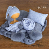 Blue Newborn Photography Props, Newborn Merino Wool Blanket, Newborn Posing Fabric, Newborn Posing Pillow, Newborn Photography Props