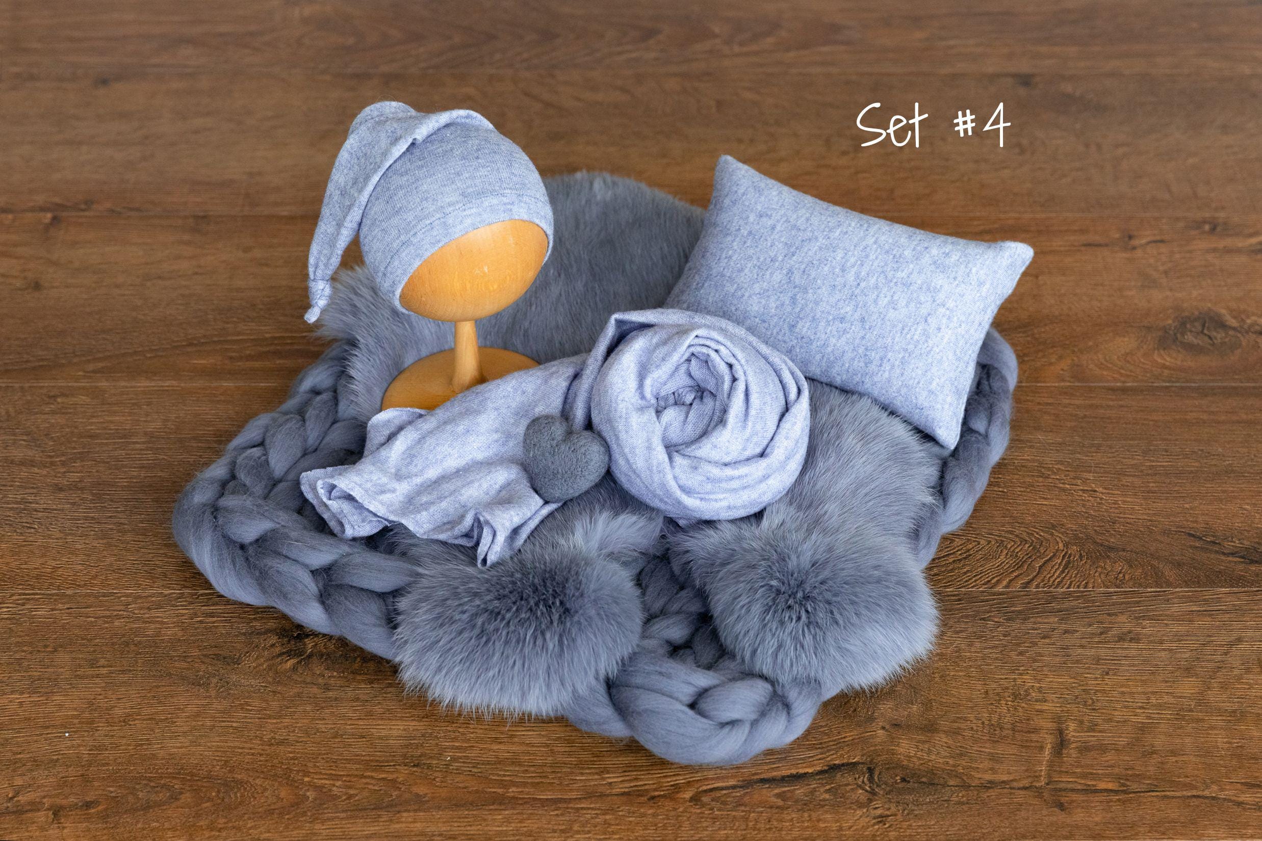 Blue Newborn Photography Props, Newborn Merino Wool Blanket, Newborn Posing Fabric, Newborn Posing Pillow, Newborn Photography Props