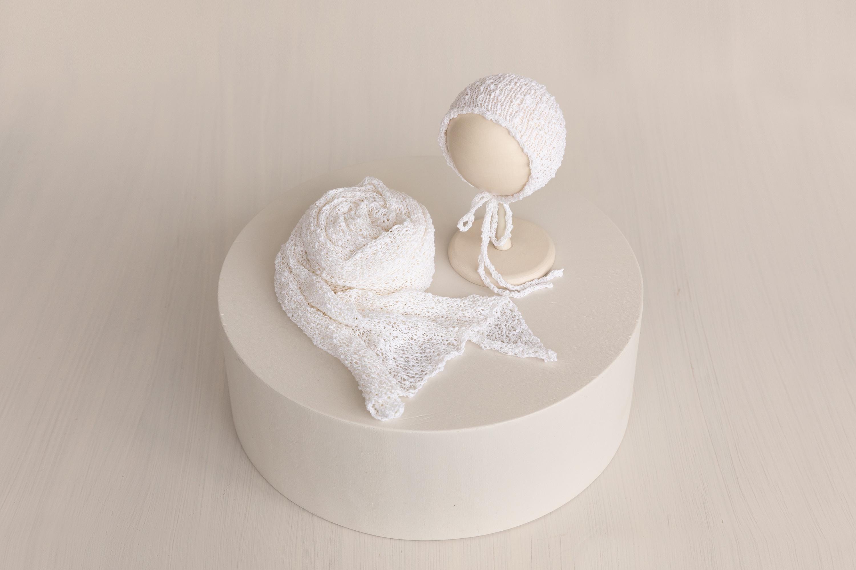 Newborn Bonnet and Wrap, Newborn Wraps for Photography Props, Newborn Boucle Blanket, Newborn Photo Outfit, Newborn Props for Photography