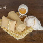 Warm Yellow Newborn Photography Props, Newborn Merino Wool Blanket, Newborn Knitted Wrap and Bonnet, Newborn Posing Pillow, Newborn Fur Prop