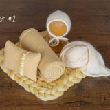 Warm Yellow Newborn Photography Props, Newborn Merino Wool Blanket, Newborn Knitted Wrap and Bonnet, Newborn Posing Pillow, Newborn Fur Prop