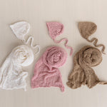 Newborn Bonnet and Wrap, Newborn Wraps for Photography Props, Newborn Boucle Blanket, Newborn Photo Outfit, Newborn Props for Photography