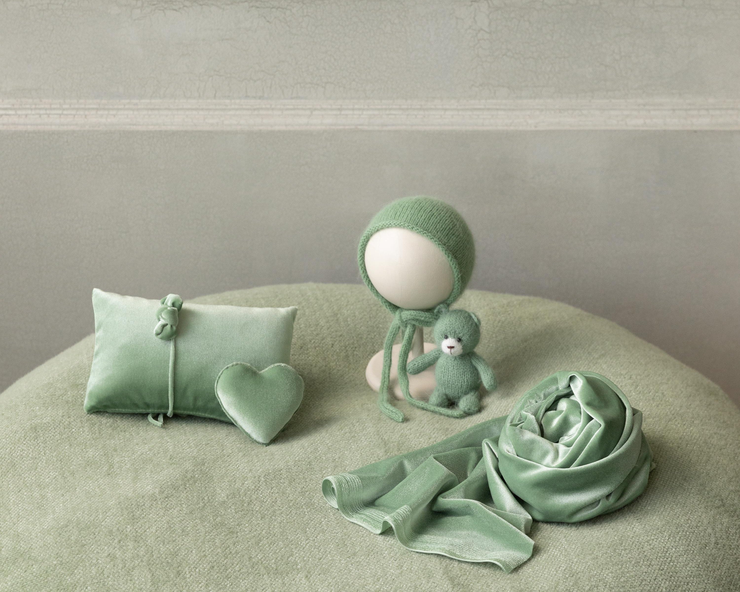 Green Newborn Props for photography, Newborn Knitted Wrap, Newborn Posing Fabric Backdrop, Newborn Fabric Wrap and Beanbag Backdrop Props