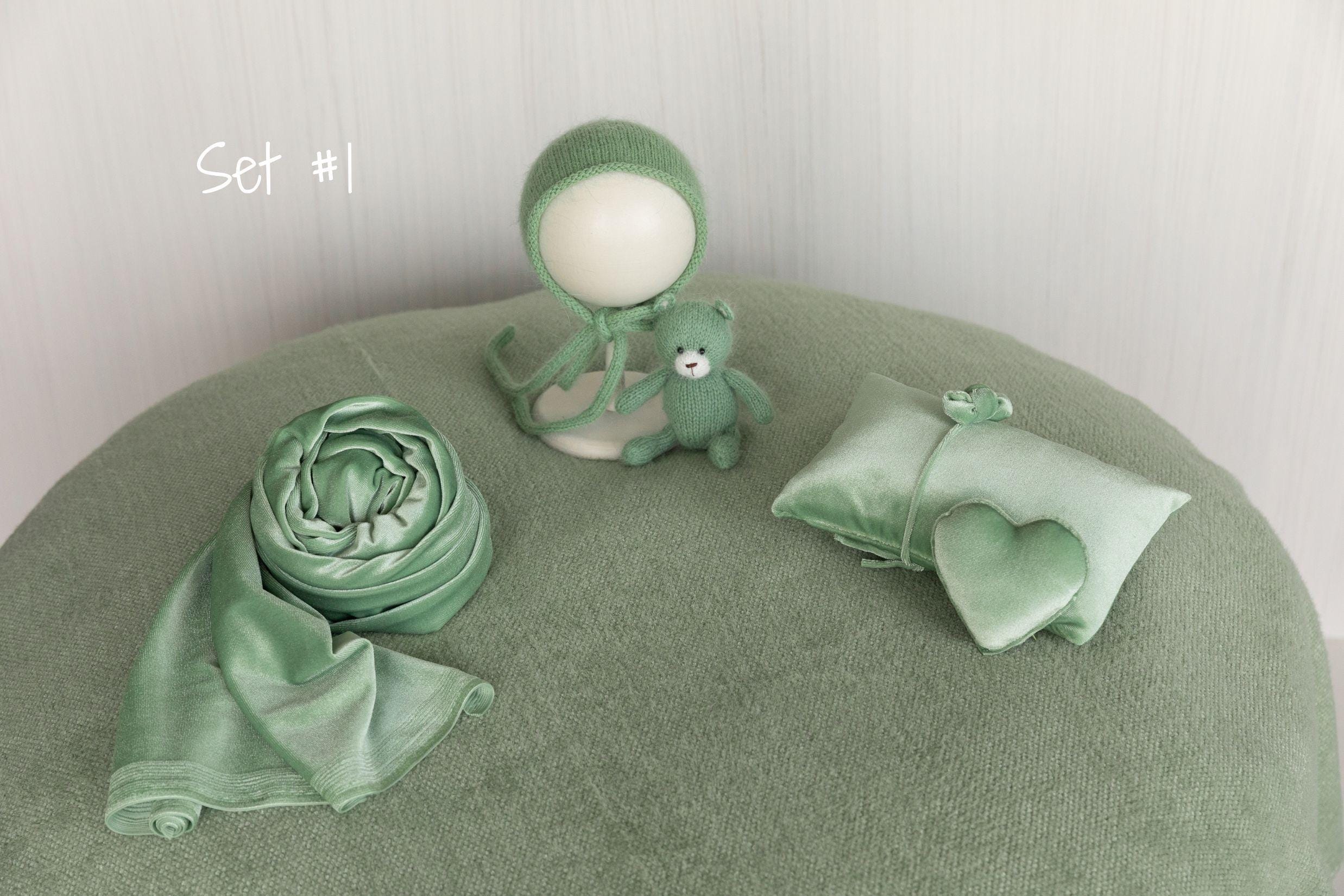 Green Newborn Props for photography, Newborn Knitted Wrap, Newborn Posing Fabric Backdrop, Newborn Fabric Wrap and Beanbag Backdrop Props