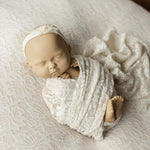 Floral lace wrap and beanbag backdrop – newborn photography prop