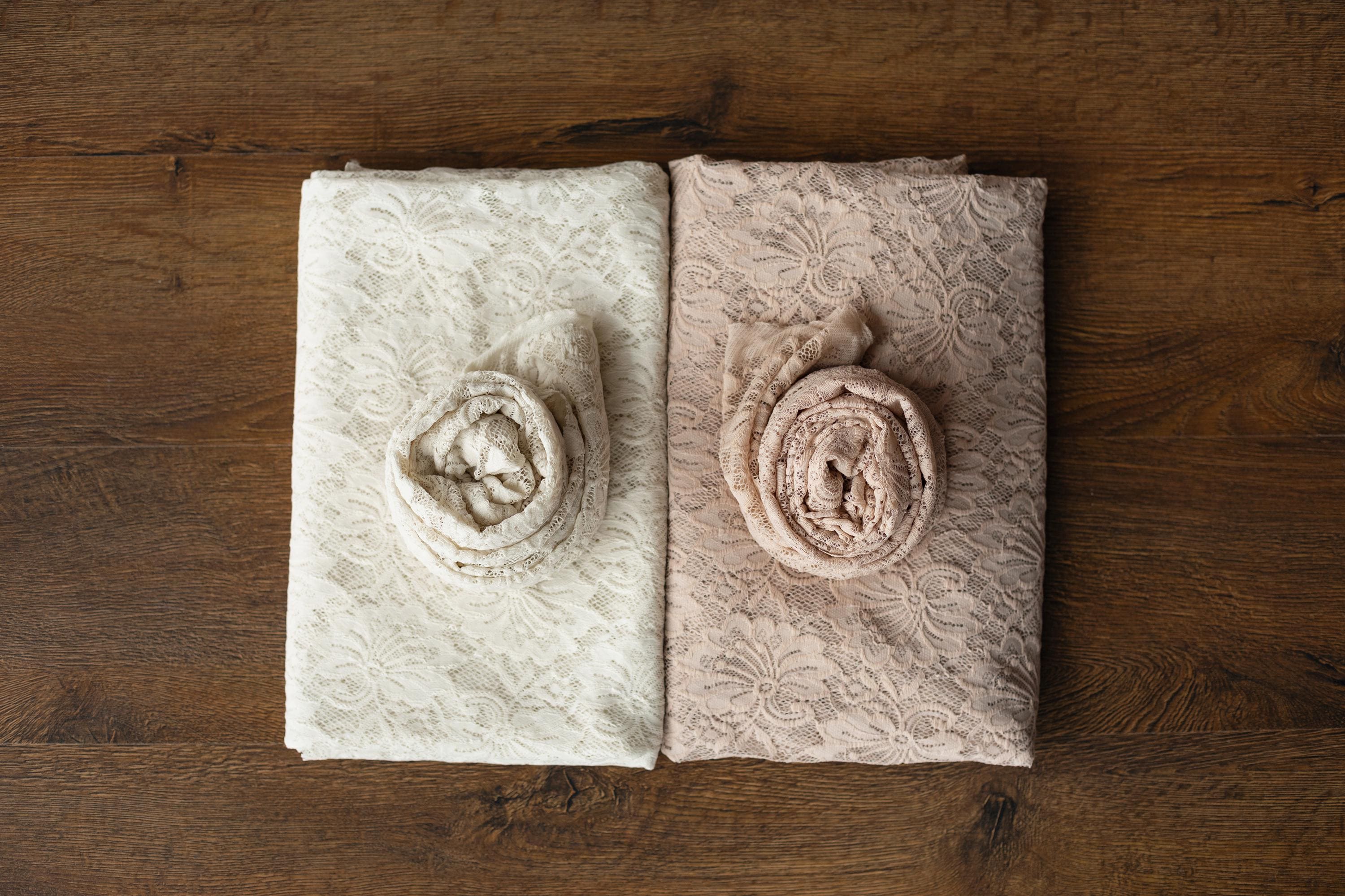 Floral lace wrap and beanbag backdrop – newborn photography prop