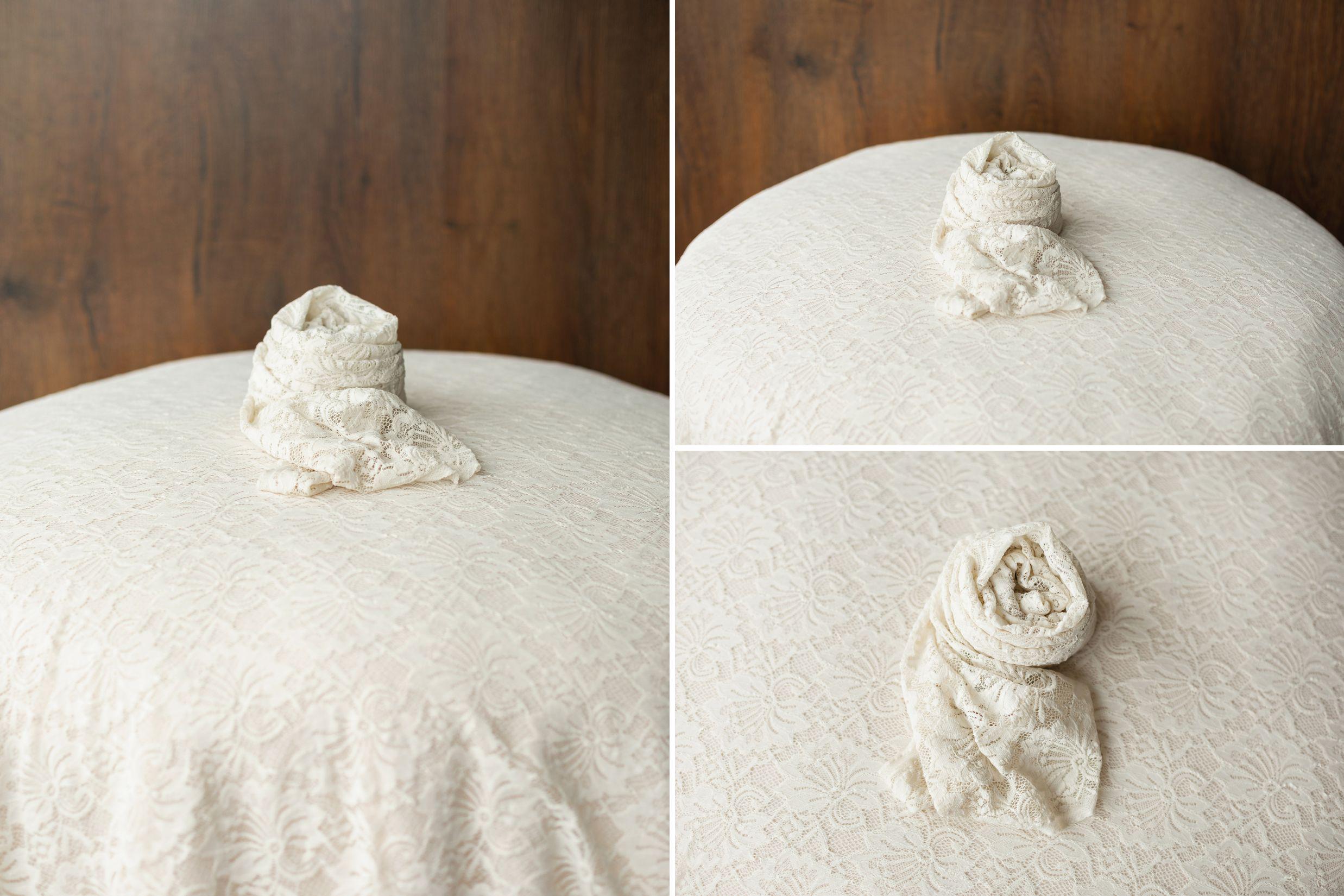 Floral lace wrap and beanbag backdrop – newborn photography prop