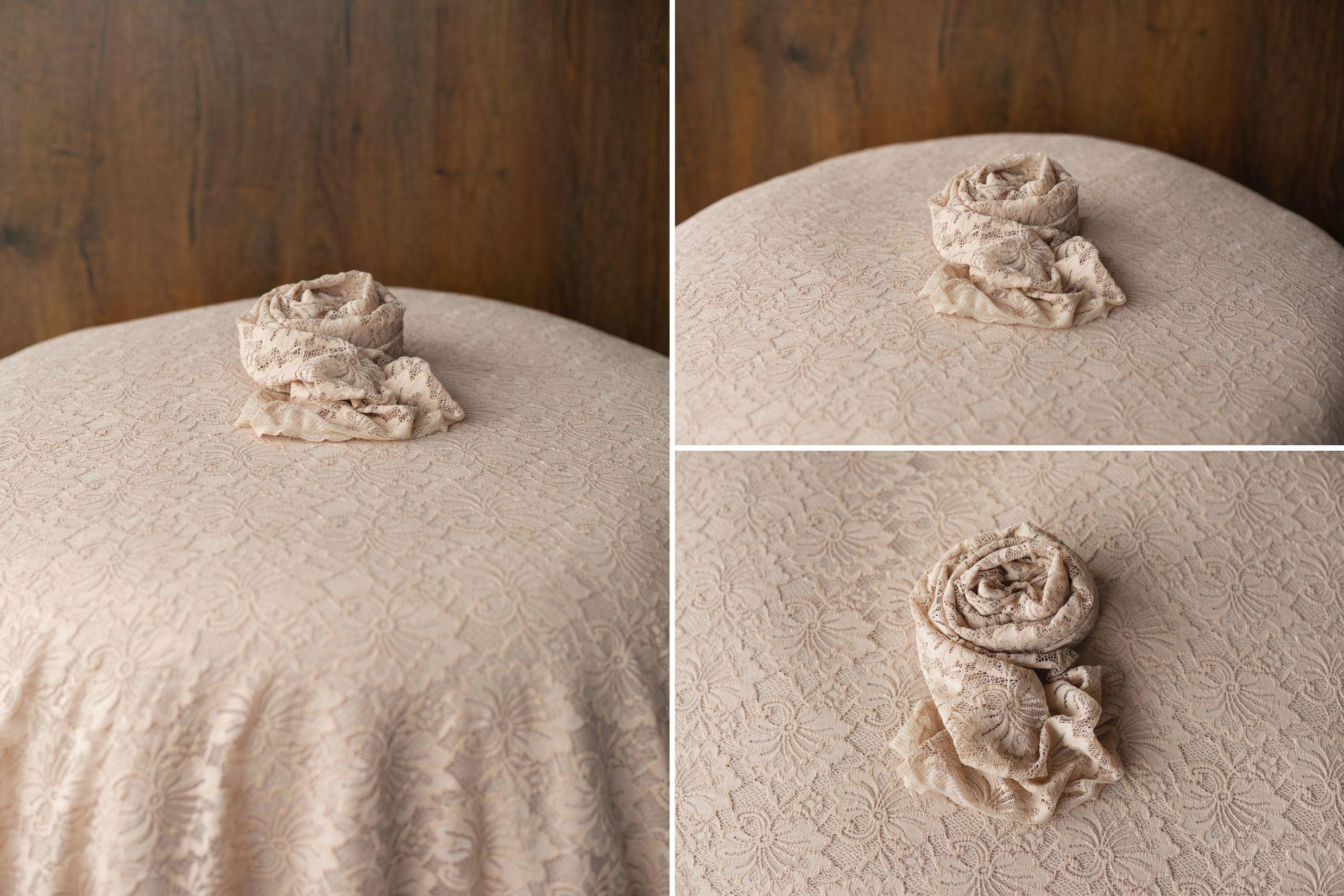 Floral lace wrap and beanbag backdrop – newborn photography prop