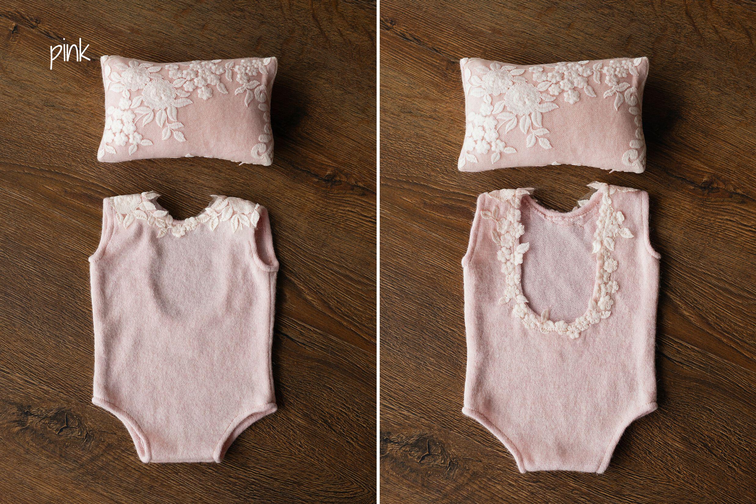 Handmade angora newborn girl romper with matching posing pillow