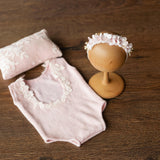 Handmade angora newborn girl romper with matching posing pillow