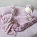 Dusty Pink Newborn Photography Props Set, Newborn Merino Wool Blanket, Newborn Knitted Wrap and Bonnet Set, Newborn Posing Pillow Props
